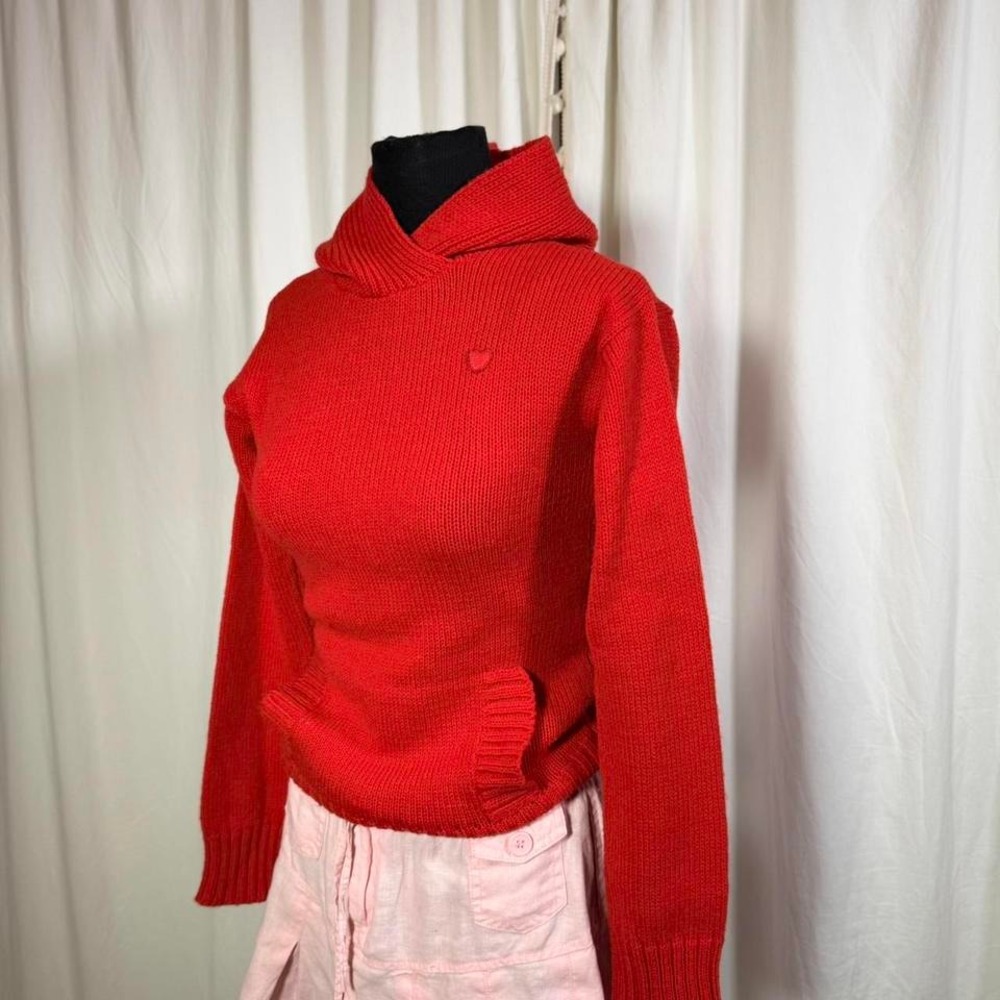 Vintage Le Chat Red Knit Hoodie Sweater – Size‎ S